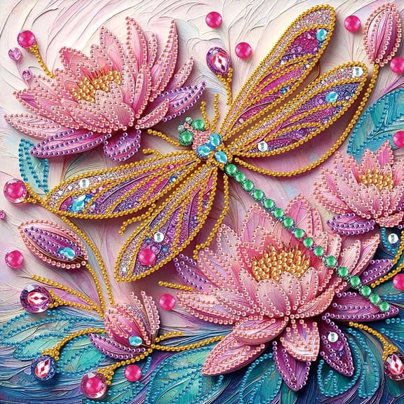 Pink Lotus Dragonfly Diamond Art Painting Kit