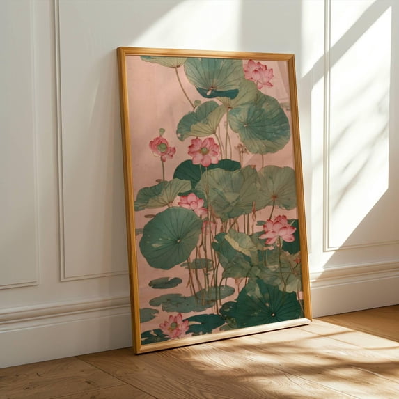 Pink Lotus Flower Art Print, Japanese Ukiyo E Style Wall Art Poster ...