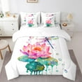 Pink Lotus Flower Bedding Comforter Sets 7pcs Chic Dragonfly Bed in a