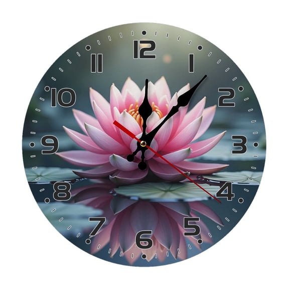 Pink Lotus Flower Wall Clock 10 Inch Silent Non Ticking Round Clock Decoration for Living Room Kitchen Bedroom Bathroom Office Classroom