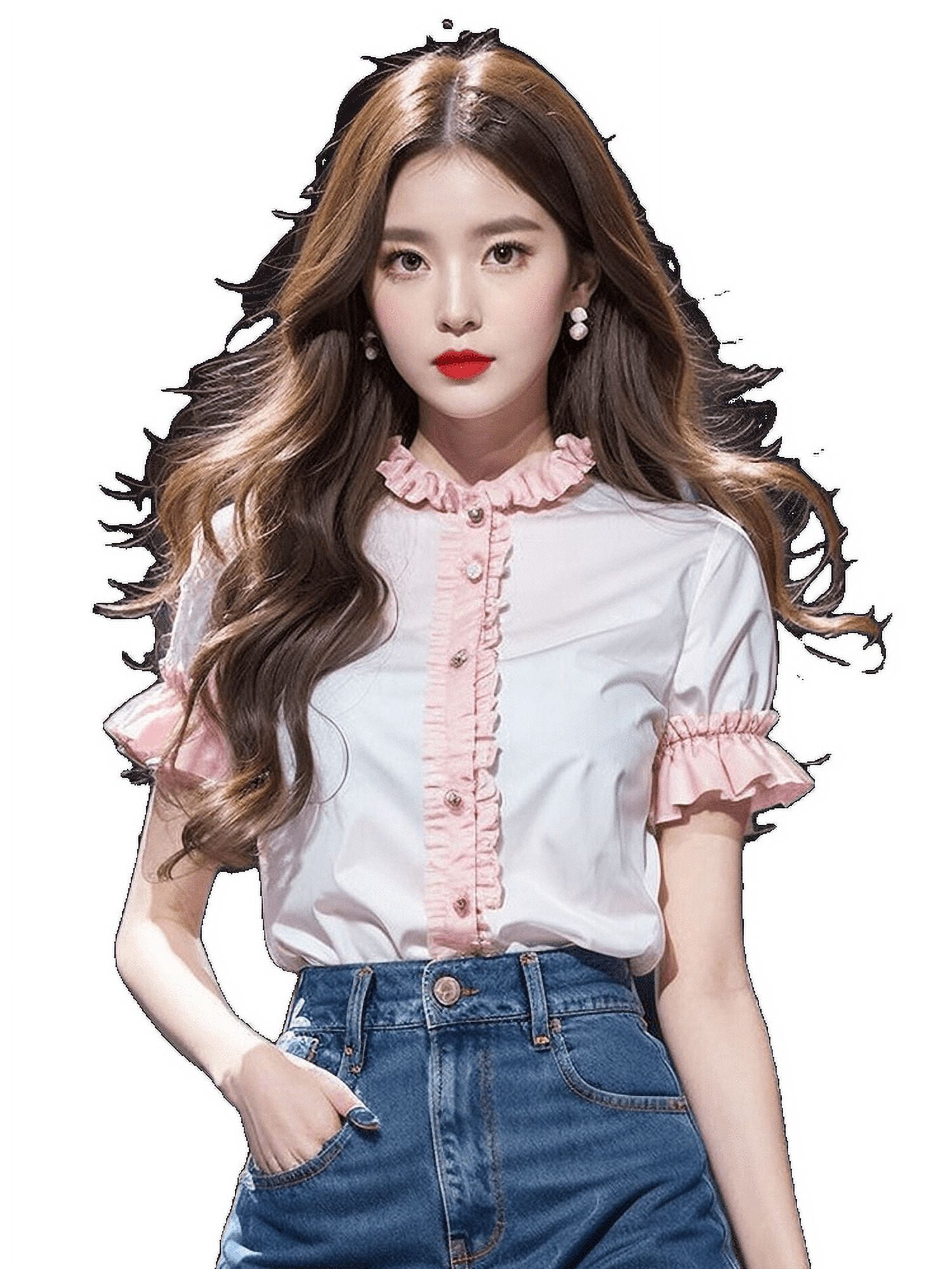 Sexy Lace Flounce Lotus Leaf Collar Blouses(3 Colors)