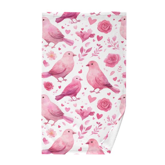 Pink Love Birds Pattern Bath Towel 100% Cotton Soft Thick High Absorbency Hand Face Towel Single Pack 16x28in