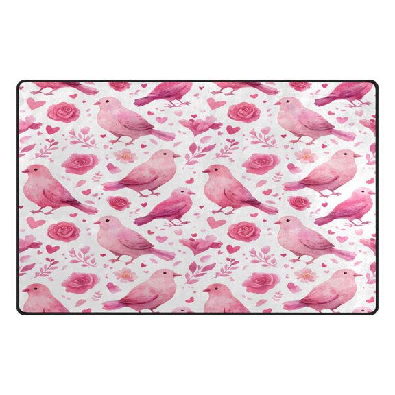 Pink Love Birds Pattern Memory Foam Area Rug 31"x20" Non Slip, Absorbent, Fade Proof for Living Room, Bedroom, Office