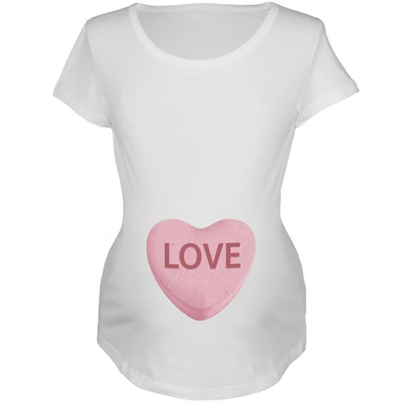 Pink Love Candy Heart Womens White Soft Maternity T-Shirt - 2X-Large