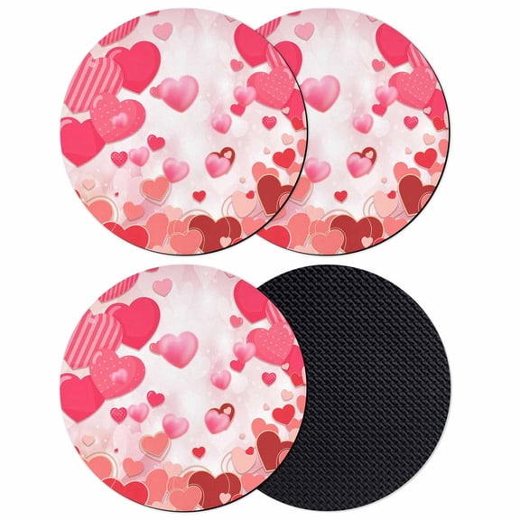 Pink Love Coasters Set of 4, Absorbent Coasters for Drinks, Valentine's Day Fantasy Heart Romantic Modern Coaster for Desk Coffee Table Protection, Home Decor House Warming Gifts 4"