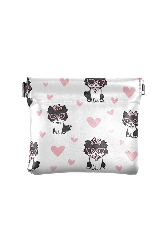 Pink Love Dog Wallet Small PU Leather Change Pouch Wallet for Women