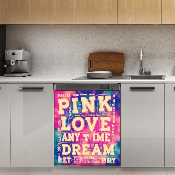 Pink Love Dream Graphic Print-2 Dishwasher Magnet Cover Decorative Sticker for Home Cabinet Kitchen 23" x26"