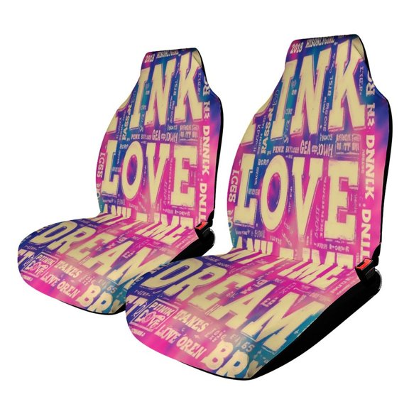 Pink Love Dream Graphic Print Car Seat Covers Front Seats Universal Fit for Cars SUV Truck Auto Interior Accessories