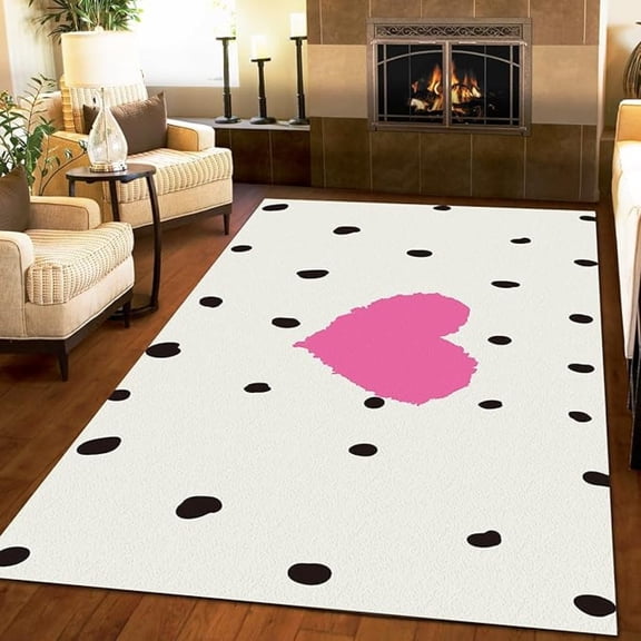 Pink Love Heart Art Area Rug, Simple Black Speckled Home Decor Rug, Easy Clean Carpet With Anti-Slip Backing Durable Not Falling Off For Bedroom Living Room Dining Room Office 1x2ft