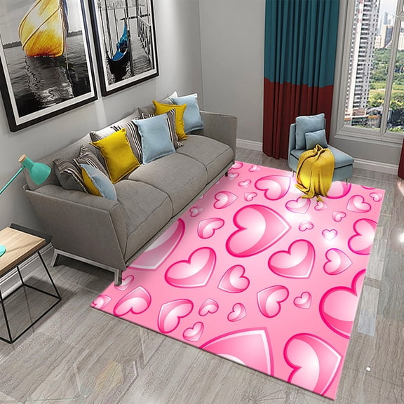 Pink Love Heart Carpet Valentine's Day Carpet Living Room Bedroom Rug Baby Girl Room Soft Play Floor Mat Bathroom Non-slip Rugs