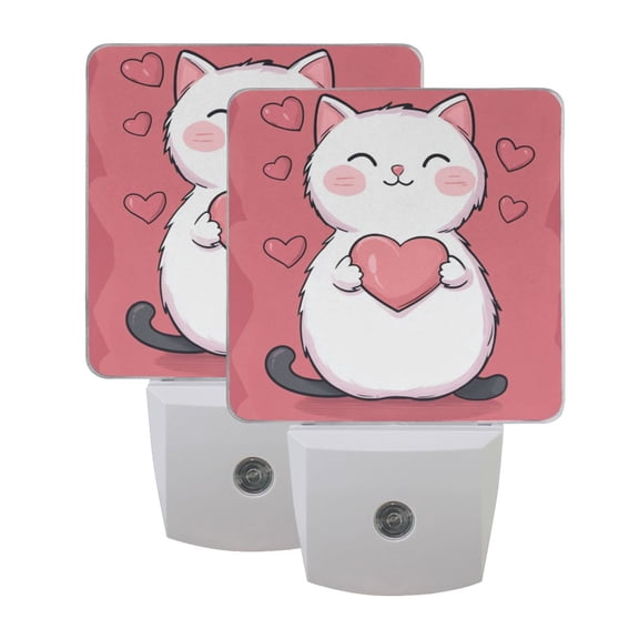 Pink Love Heart Cat LED Night Light with Smart Sensor Plug Into Wall Dusk to Dawn 2 packs