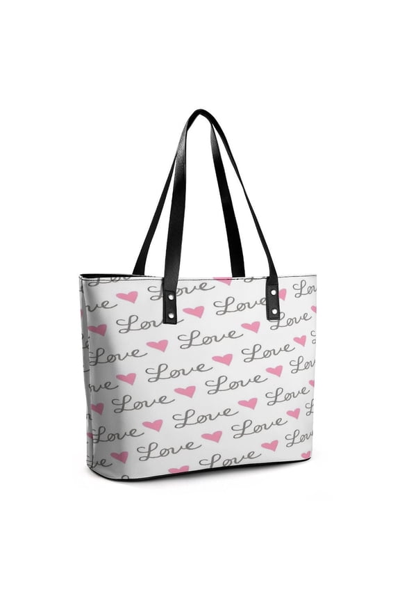 Pink Love Heart LOVE Woman Leather Handbags Large Tote Bag Fashion Portable Handbags With Zipper