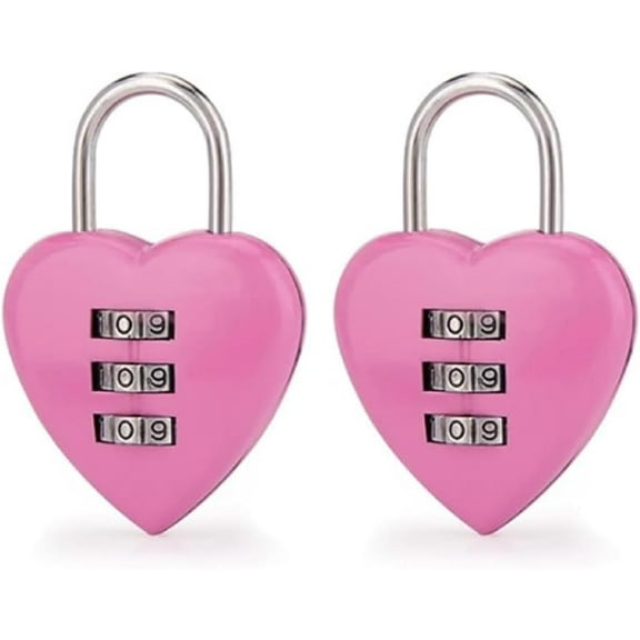 Pink Love Heart Shape Combination Padlock for Girls Women, Mini 3-Digit Code Lock