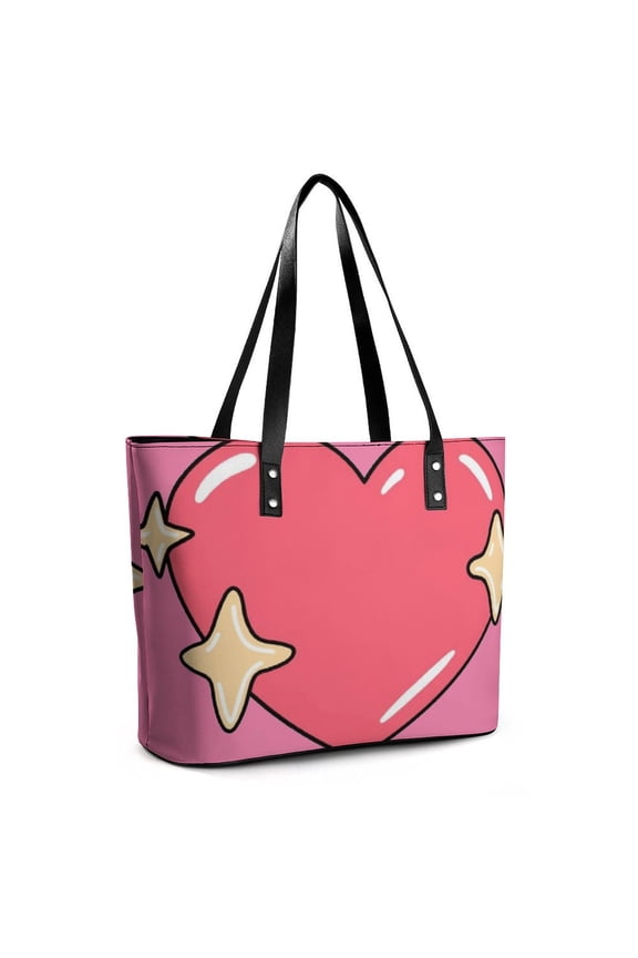 Pink Love Heart Woman Leather Handbags Large Tote Bag Fashion Portable Handbags With Zipper