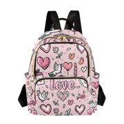 Pink Love Hearts Birds Travel Laptop Backpack Casual Daypack Lightweight Bookbag Compartment for Business