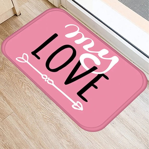 Pink Love Printed Flannel Floor Mat Bathroom Decor Carpet Love Heart Non-Slip for Living Room Kitchen Welcome Doormat