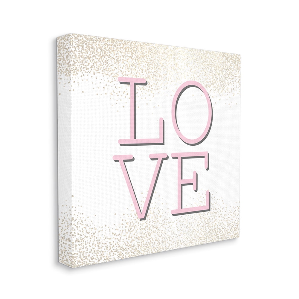 Pink Love Text Glam Abstract Sparkle Typography Gallery-Wrapped Canvas Print Wall Art, 17x17