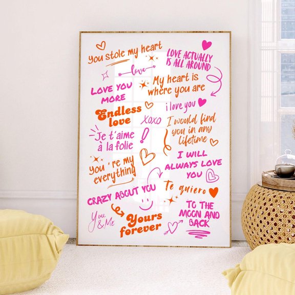 Pink Love Valentine Quote Wall Art, Unframed Canvas Size 8x12