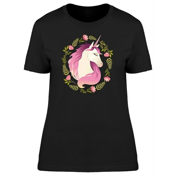 Pink Lovely Floral Unicorn T-Shirt Women -Image by Shutterstock, Female Large