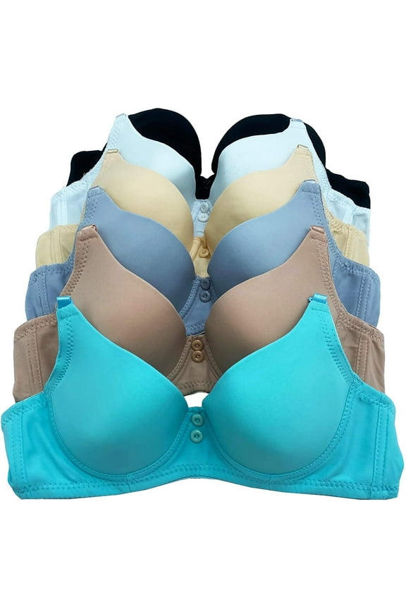 Pink Lover 6 Packs Women A Cup Full Cup Regular Padded Everyday Wear 30A 32A 34A 36A Bra (30A)
