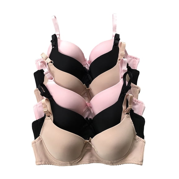 Pink Lover 6 Packs Women A Cup Full Cup Regular Padded Everyday Wear 30A 32A 34A 36A Bra (36A)