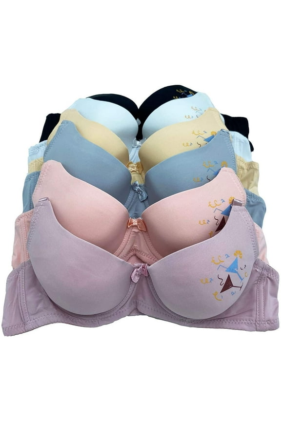 Pink Lover 6 Packs Women Full Cup Regular Padded Everyday Wear Bra 30A 32A 34A 36A (32A)