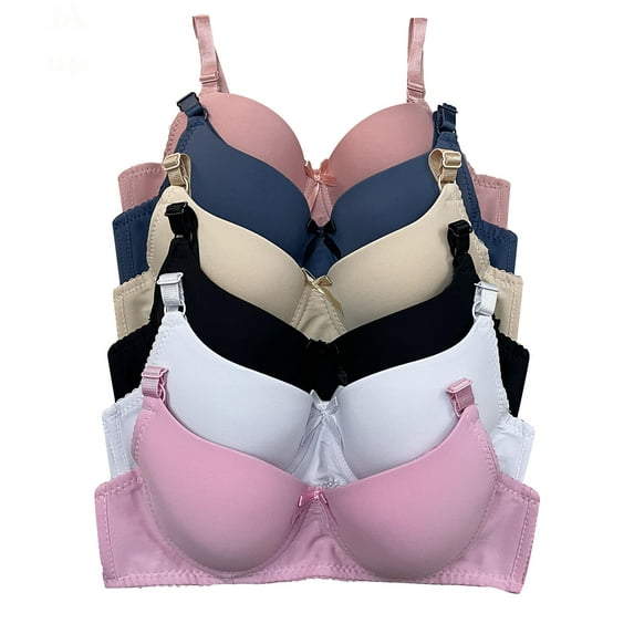 Pink Lover 6 Packs Women Full Cup Regular Padded Everyday Wear Bra 30A 32A 34A 36A (34A)
