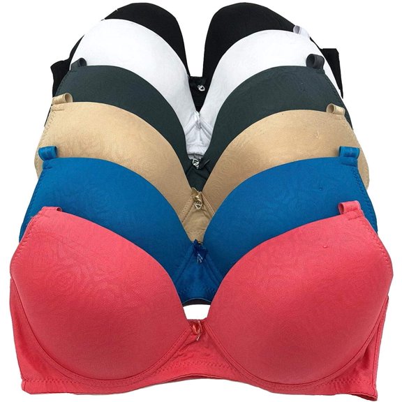 Pink Lover 6 Pieces Plus Size Underwired Full Cup/Demi Plain Light Padded Bra D/DD/DDD (42D)