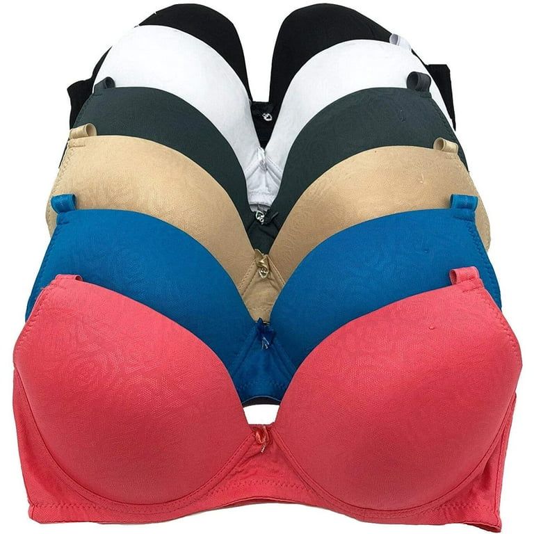 Pink Lover 6 Pieces Plus Size Underwired Full Cup/Demi Plain Light Padded  Bra D/DD/DDD (42D)