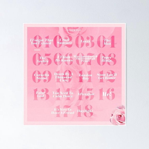 Pink Lover Tracklsit Swift Poster Wall Art Perfect For Home Decor & Gifts