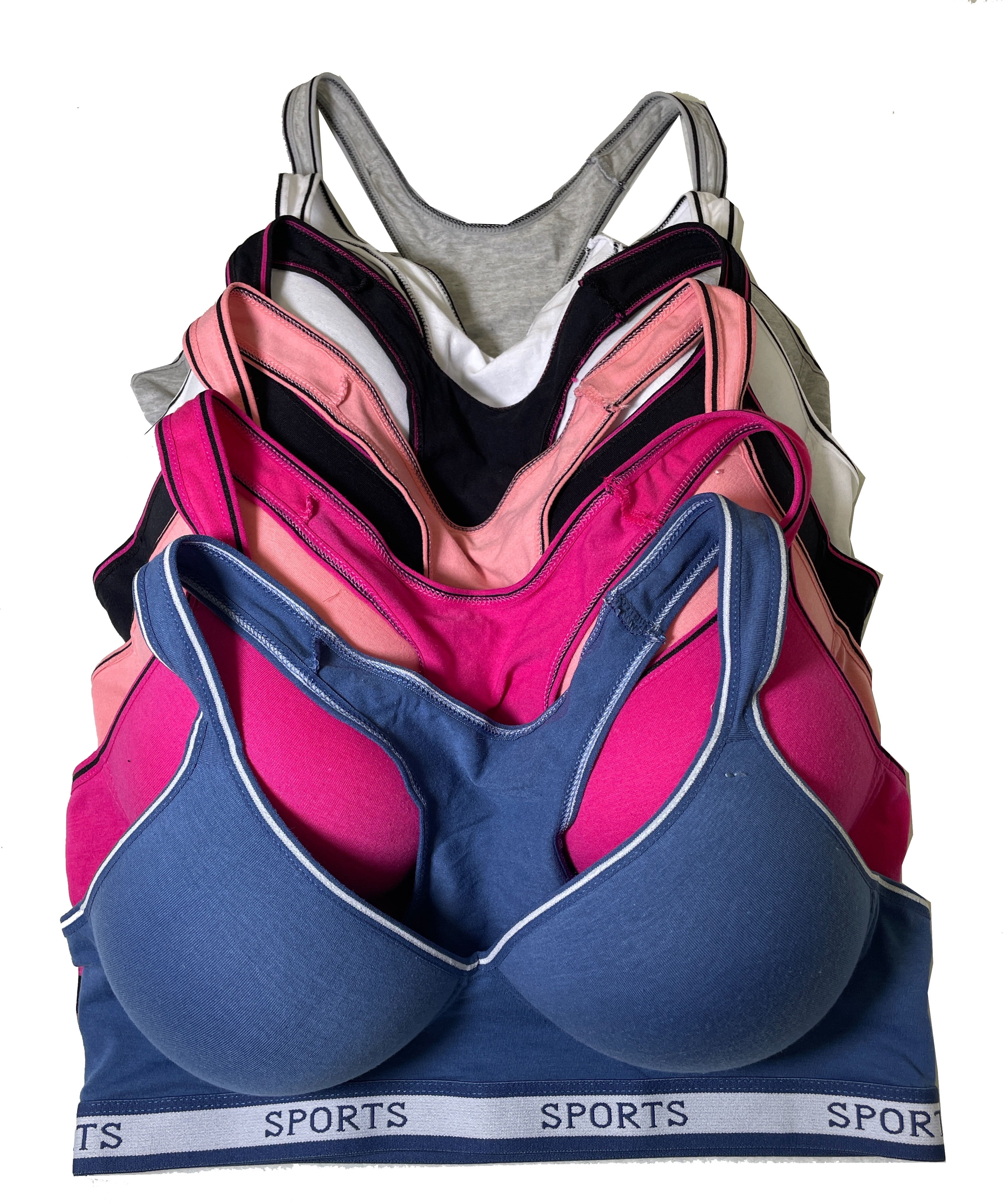 Pink Lover Women Bras 6 Pack of Cotton Sports Bra B cup C cup D cup 34B  (6827) 