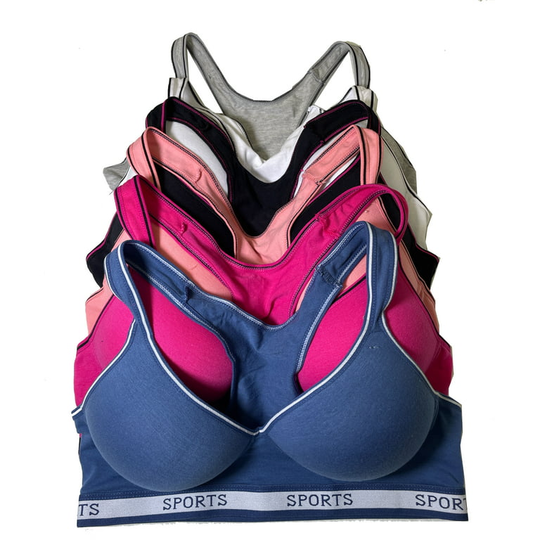Pink Lover Women Bras 6 Pack of Cotton Sports Bra B cup C cup D cup 34B  (6827)