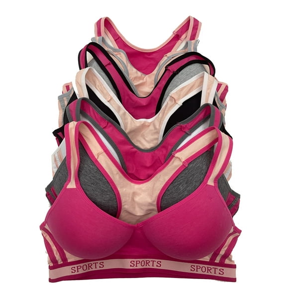 Pink Lover Women Bras 6 Pack of Cotton Sports Bra B cup C cup D cup 38B (6830)