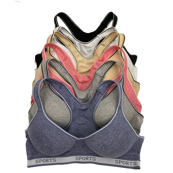 Pink Lover Women Bras 6 Pack of Cotton Sports Bra B cup C cup D cup 40B (6881)