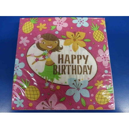 Pink Luau Fun Hula Girl Hibiscus Hawaiian Beach Theme Party Luncheon Napkins
