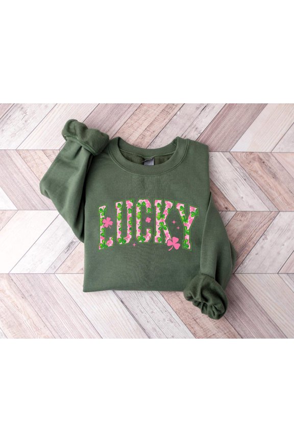 Pink Lucky Sweatshirt, St Patty's Sweatshirt, Women's Lucky Crewneck Sweatshirt, Women's St Patrick's Day Sweatshirt, Lucky Clover T Shirt Tshirt All Size S-5XL