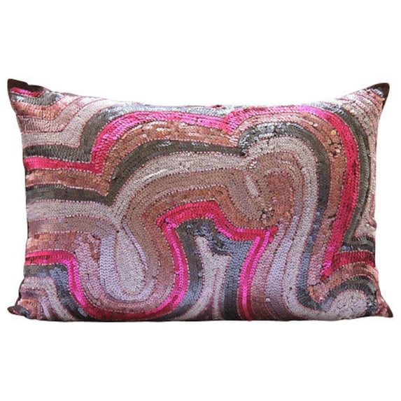 Pink Lumbar Pillow Cover, Abstract Sequins Sparkly Glitter Lumbar Pillow Cover, 12x24 inch (30x60 cm) Lumbar Pillow Cover, Rectangle Silk Lumbar Pillow Cover - Wonder Lust