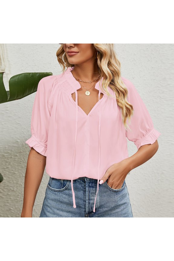 Pink M WIZUTIZ Tops for Women Trendy up to 50% Off Pure Colour Sports Fashion Tunics T-shirt Round Neck Linen Solid Tshirts Fluffy Ladies Blouse Plus Ultra Soft Tshirt Lightweight Short Sleeve Tops T