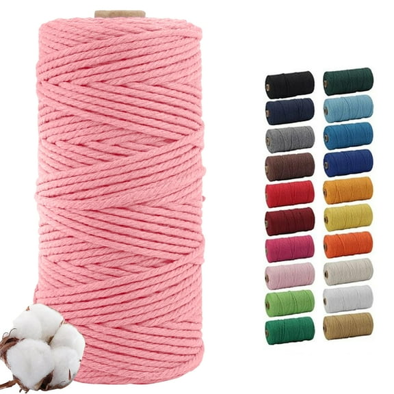 Pink 3mm Macrame Cord, 110 Yards Natural Cotton Cord, Macrame Rope Yarn for DIY Crafts, Wall Hangers, Plant Holders, Knitting, Wedding Decor (1 Roll)