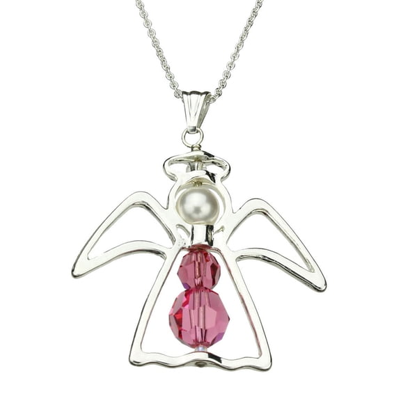 Pink Made with Swarovski Crystal Angel Pendant Sterling Silver Cable Nickel Free Chain 16"
