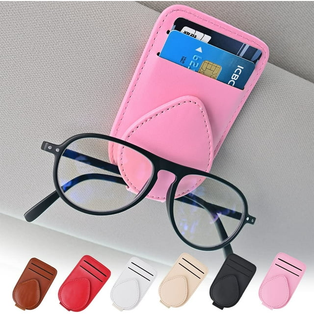 Pink Sunglass Holder for Car Visor, 2 Card Slots Visor