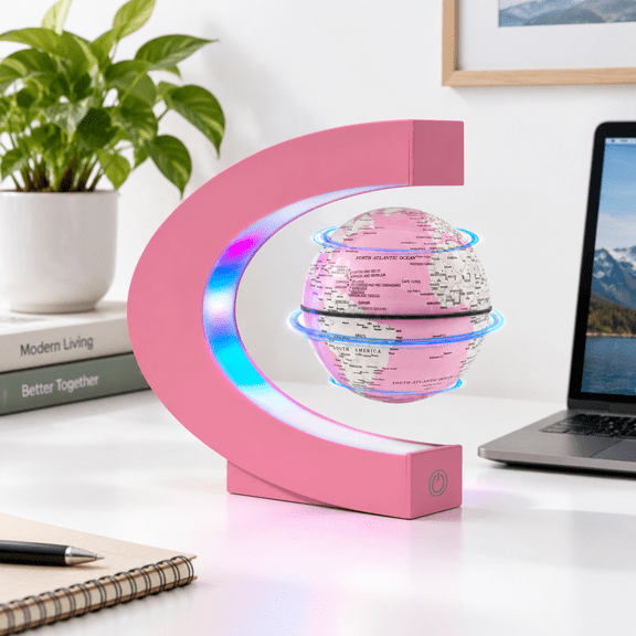 Pink Magnetic Levitation Floating Globe with LED Lights, 7.17x6.97x3.90in