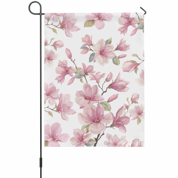 Pink Magnolia Flower Garden Flag 12 x 18 Inches, Watercolor Pink Floral Leaf Weather Proof Outdoor Patio Flags Double Sided Small Garden Decoration for Yard Outside Home