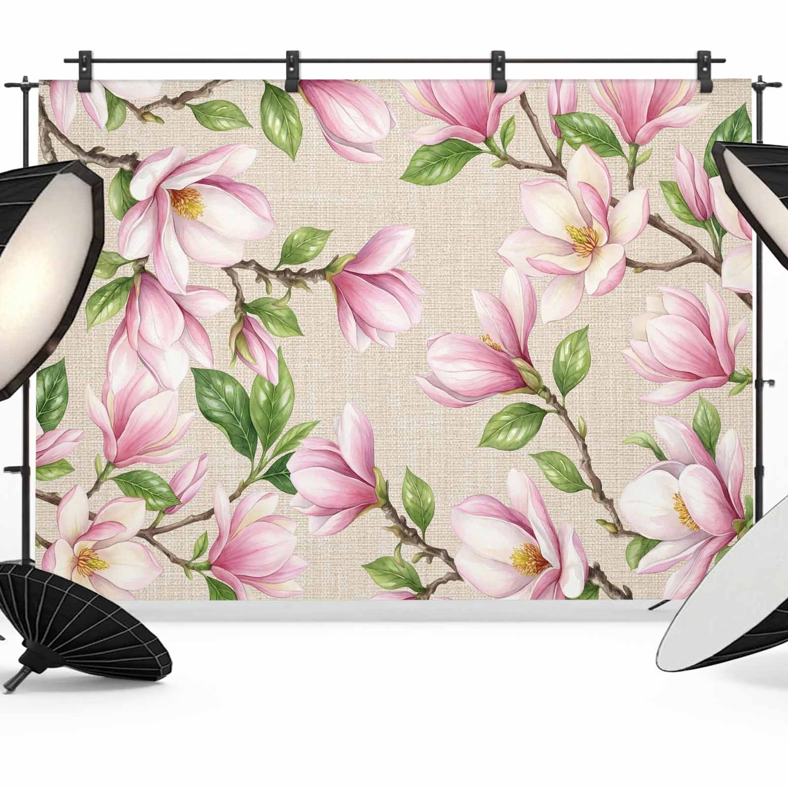 Magnolia Backdrop Pink Magnolia Photography Backdrop 7x5FT, Floral Branches Leaf ...
