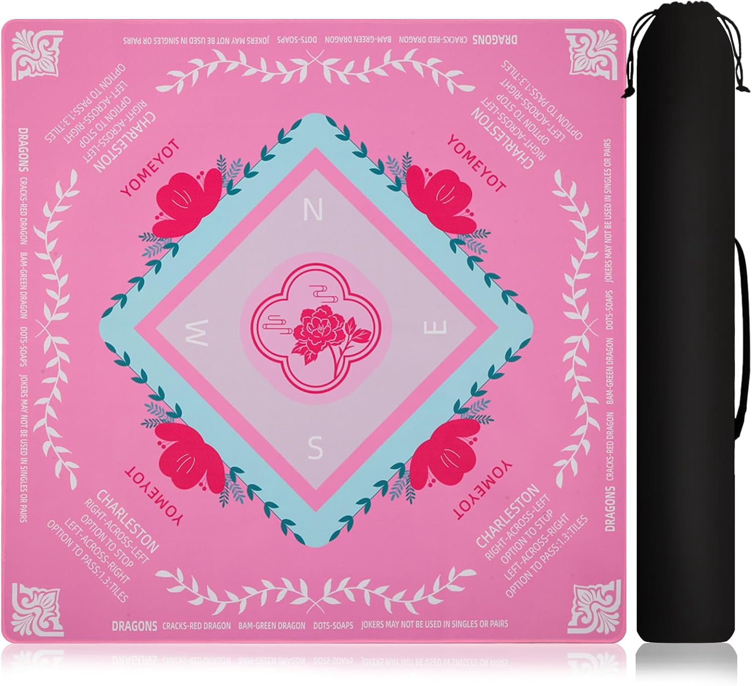 Pink Mahjong Mat 31.5"x31.5" American Mahjong Mat for Table with Printed Rules and Carry Bag Non-Slip Noise-Reducing Mahjong Table Mat Gift for Women (Pink)