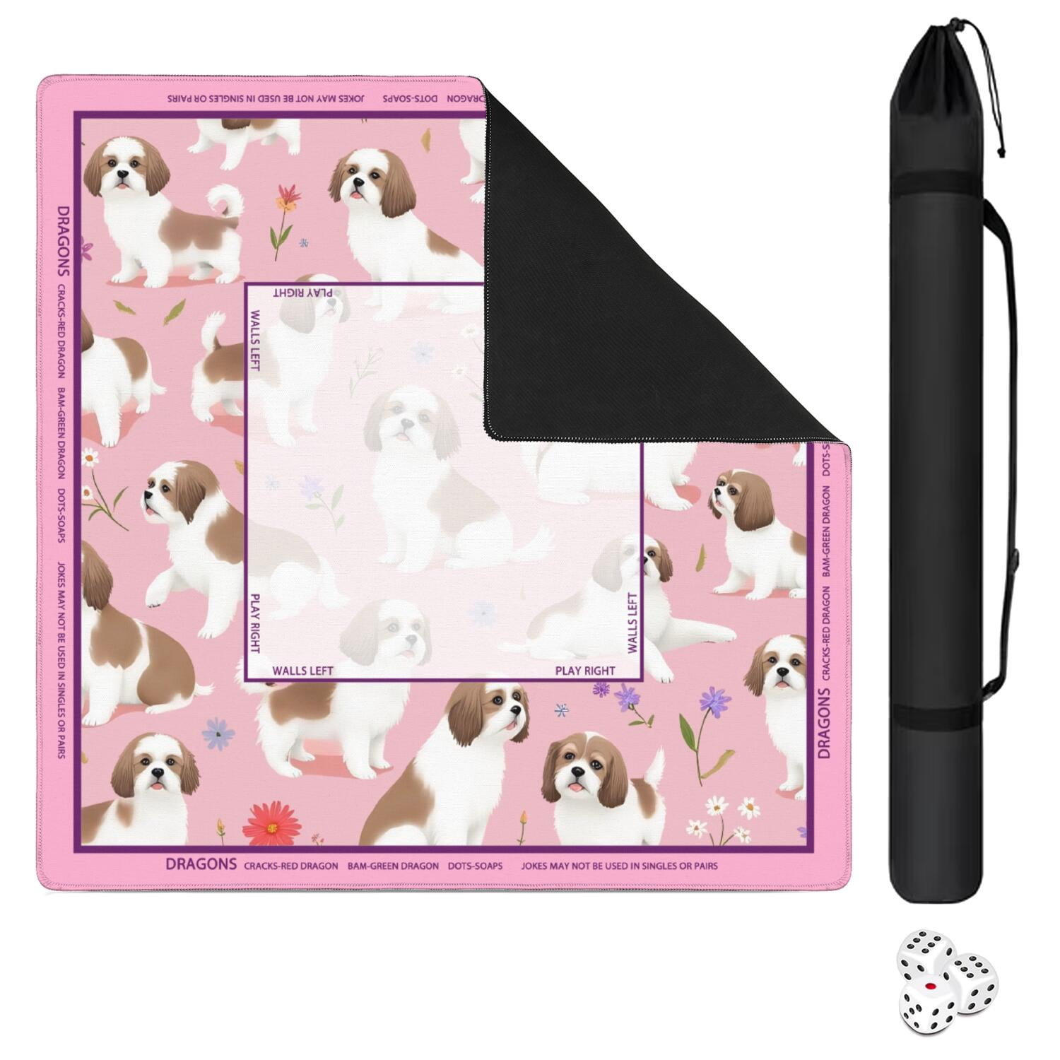 Pink Mahjong Mat with Rules, 31.5*31.5in Anti Slip American Mahjong Mat for Table, Noise Reduction, Neoprene Mah jongg Mats with Carrying Bag & 3 Dices, Mahjong Supplies Gift, Board Tile Games Mats