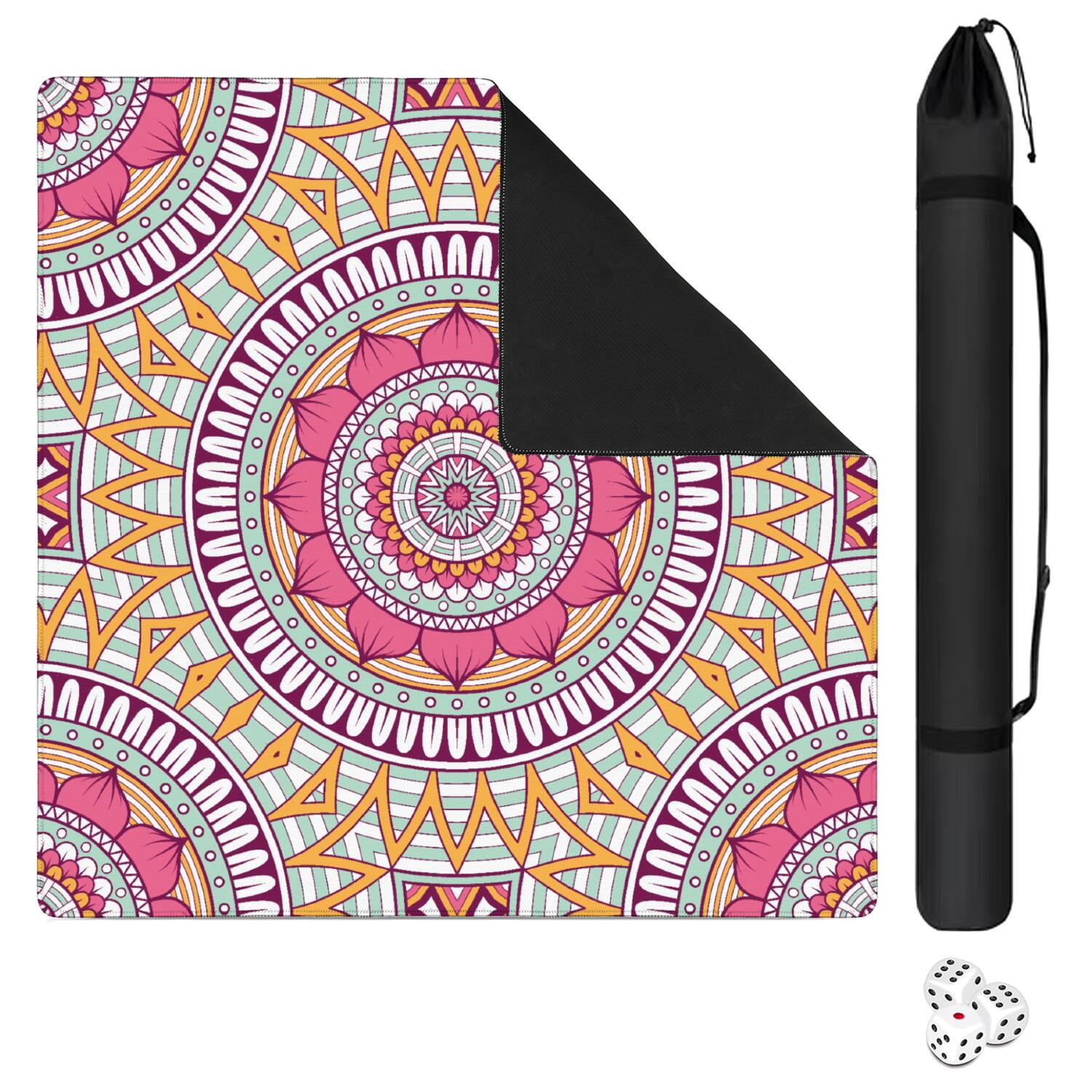 Pink Mahjong Mat for Table, 31.5*31.5in Anti Slip American Mahjong Table Cloth, Noise Reduction, Neoprene Mah jongg Mat with Carrying Bag & 3 Dices, Mahjong Accessories Gift, Board Tile Games Mats