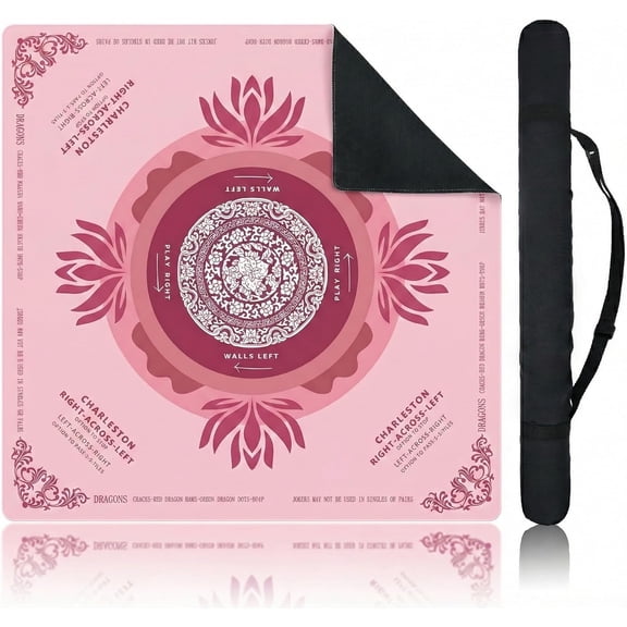 Pink Mahjong Mat for Table, American Mahjong Mat with Printed Rules, 31.5" x 31.5", Anti-Slip, Noise-Reducing Table Cover for Mahjong, Poker, Board Games, Dominoes, and Card Games.
