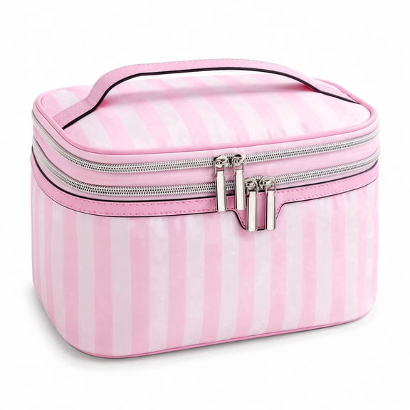 Pink Makeup Bag for Women Travel Cosmetic Bag Organizer with Brush Holder