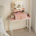 thumbnail image 1 of Pink Makeup Vanity Desk (28.4''W): Lit Mirror, Height-Adjustable Stand & 2 Fabric Drawers (Small Space), 1 of 7